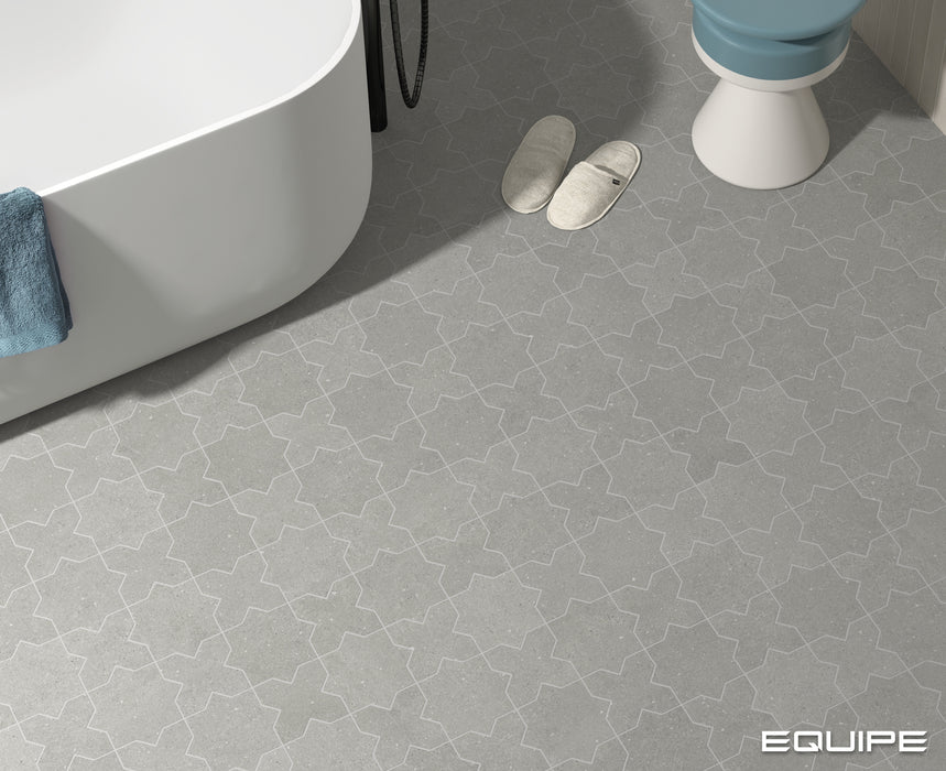 Equipe - Elda Star and Cross Collection - 5 in. x 5 in. Porcelain Tile - Grey Installed 2