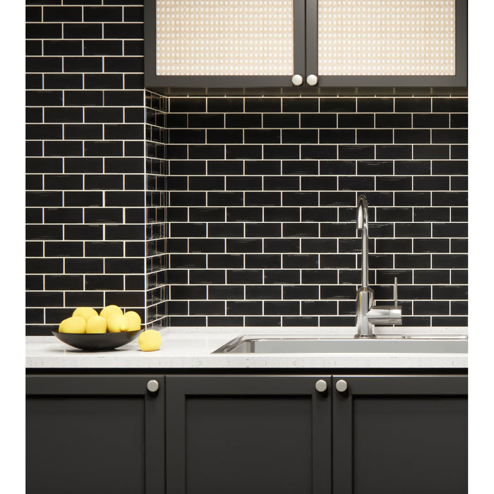 Emser Tile - Antigo - 2 in. x 5 in. Ceramic Wall Tile - Jet Wall Install Room Scene