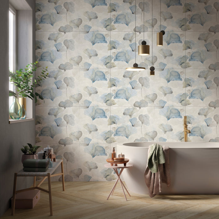 Emser Tile - Parati - 24 in. x 47 in. Deco Porcelain Wall Tile - Petal Installed 2