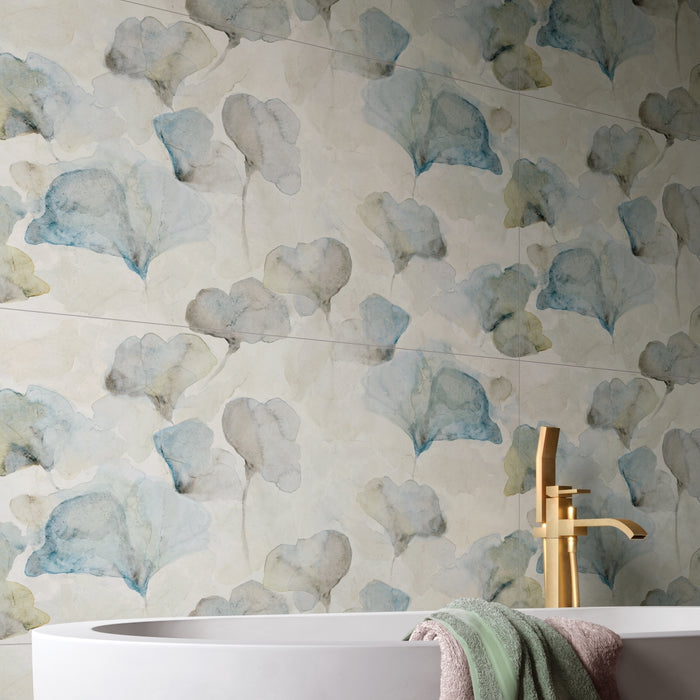 Emser Tile - Parati - 24 in. x 47 in. Deco Porcelain Wall Tile - Petal Installed