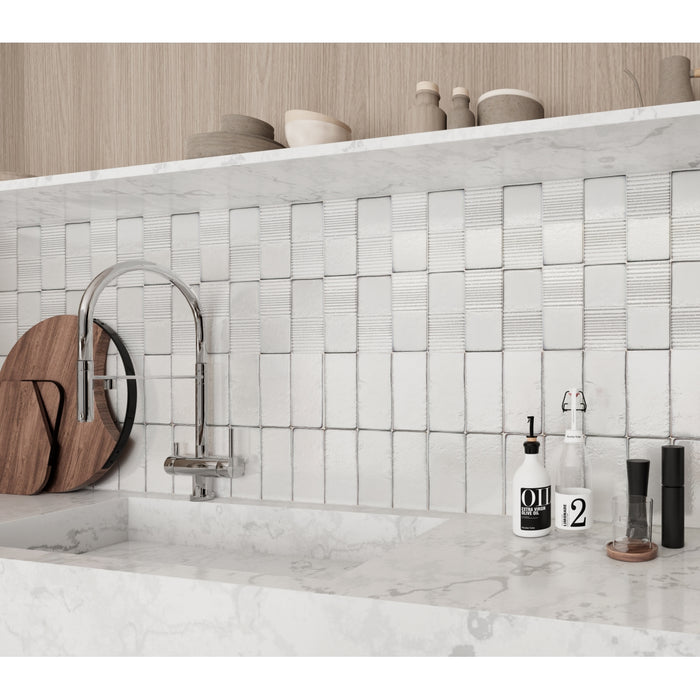 Emser Tile - Texturo - 4 in. x 8 in. Rift Porcelain Wall Tile - White Installed