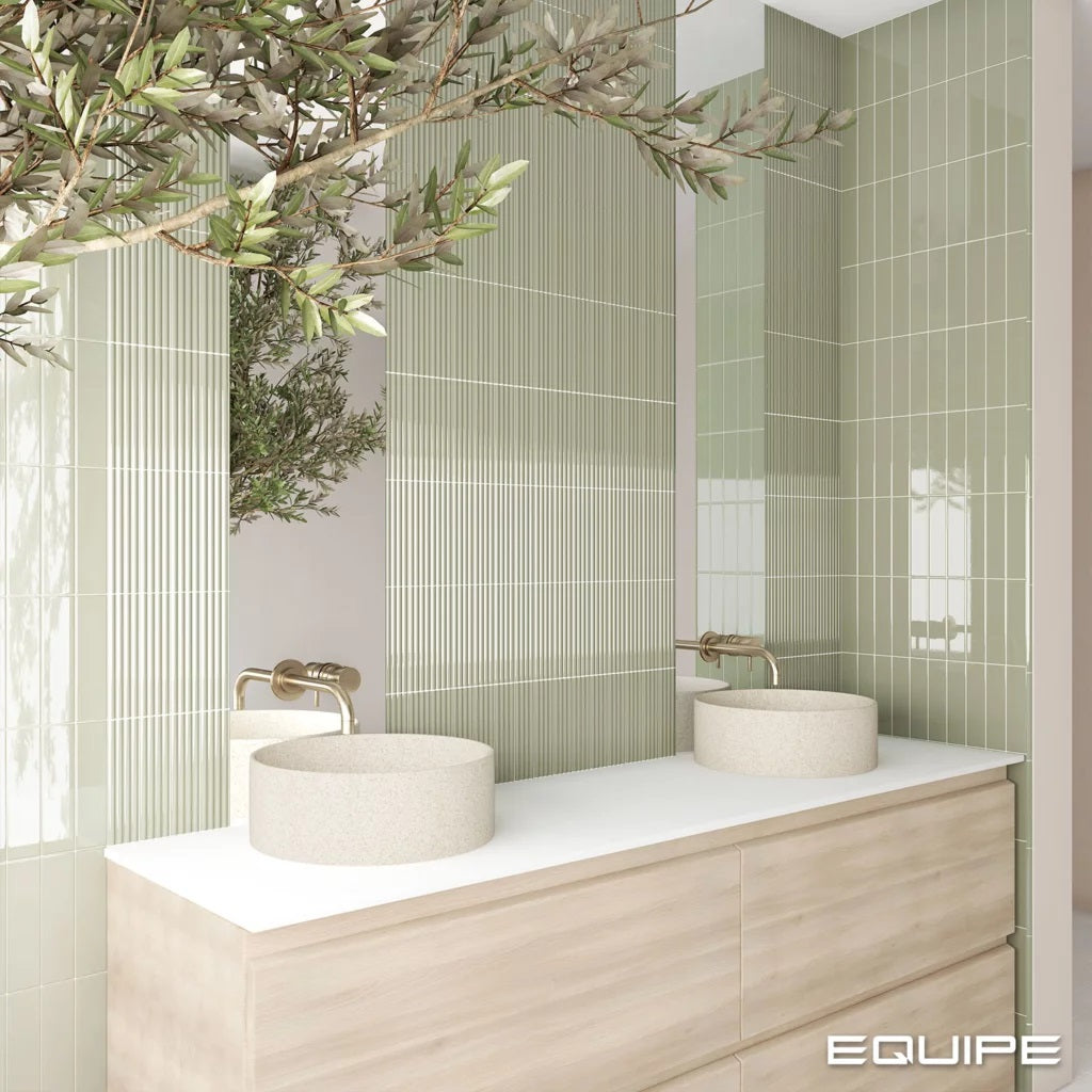 Equipe - Costa Nova Praia 2&quot; x 8&quot; Ceramic Tile - Tansy Green  Installed