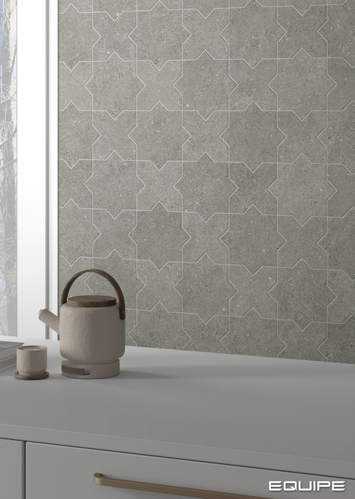 Equipe - Elda Star and Cross Collection - 5 in. x 5 in. Porcelain Tile - Graphite Cross Installed 4