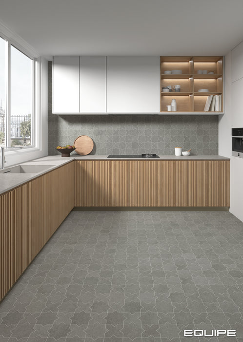 Equipe - Elda Star and Cross Collection - 5 in. x 5 in. Porcelain Tile - Graphite Cross Installed