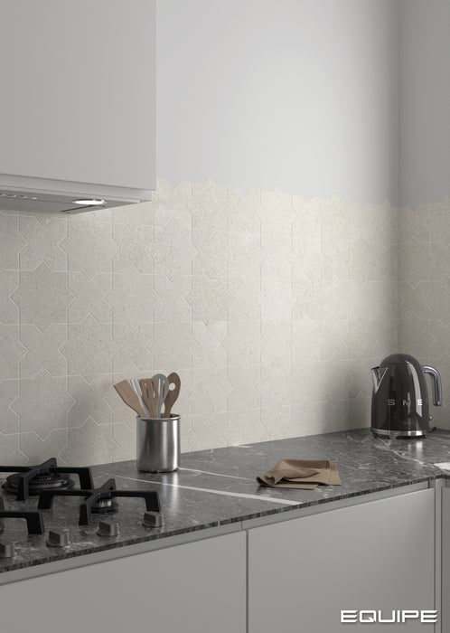 Equipe - Elda Star and Cross Collection - 6.5 in. x 6.5 in. Porcelain Tile - White Star Installed