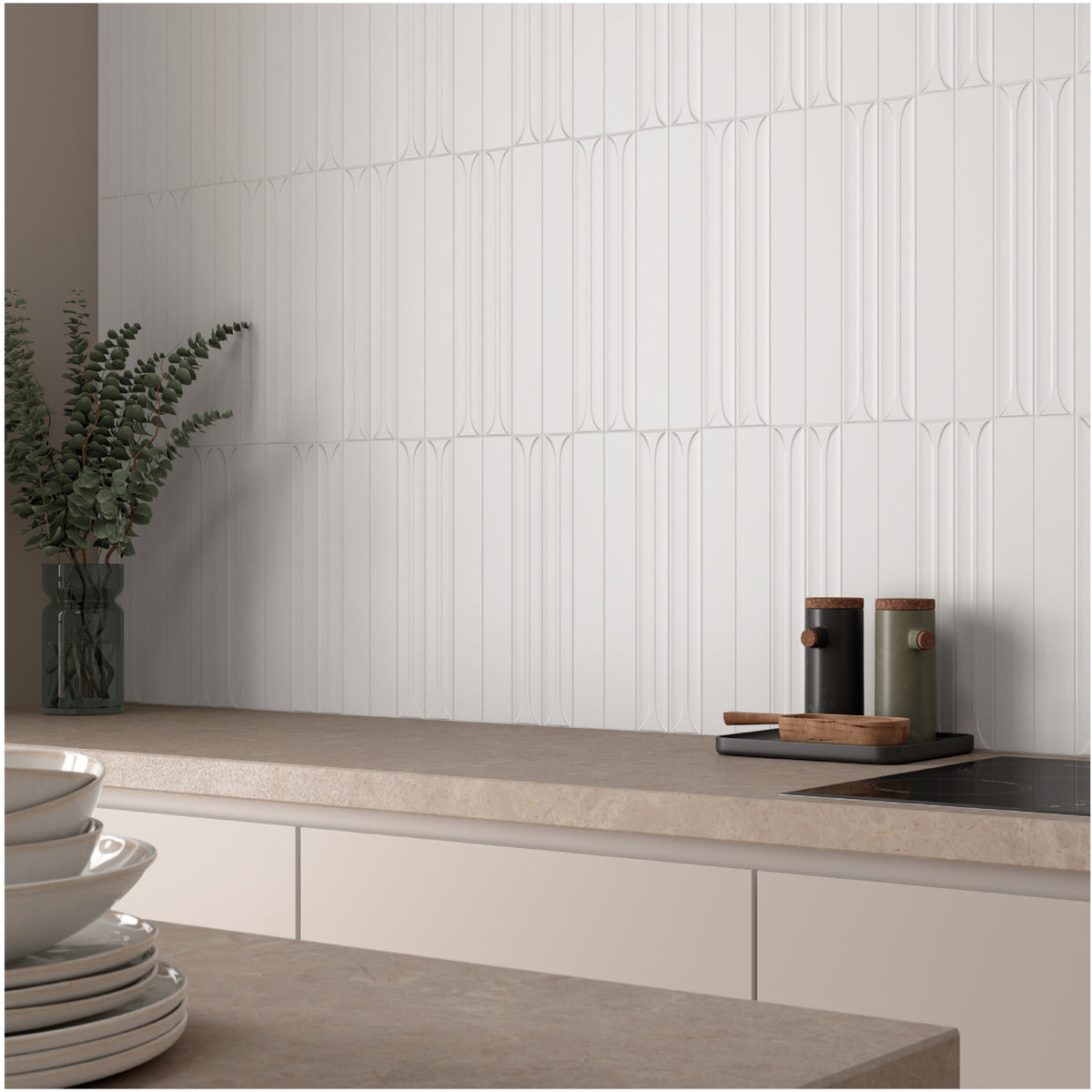 Equipe - Hopp Collection - 2&quot; x 16&quot; Wall Tile - White Installed