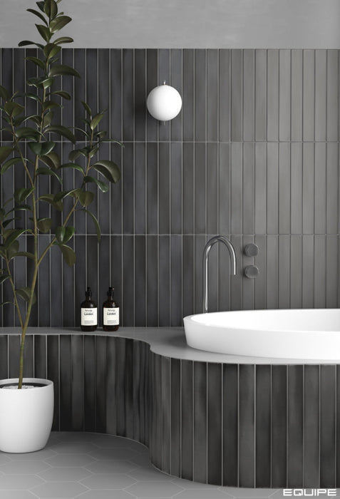 Equipe - Massimo Collection - 2 in. x 16 in. Ceramic Tile - Dark Black Installed 2