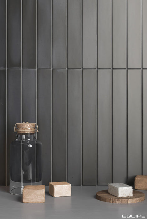Equipe - Massimo Collection - 2 in. x 16 in. Ceramic Tile - Dark Black Installed