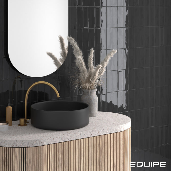 Equipe - Island Collection - 2.5 in. x 8 in. Ceramic Wall Tile - Black Installed