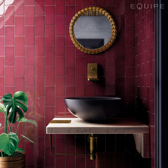 Equipe - Village Collection - 2.5 in. x 8 in. White Body Ceramic Tile - Aubergine Installed