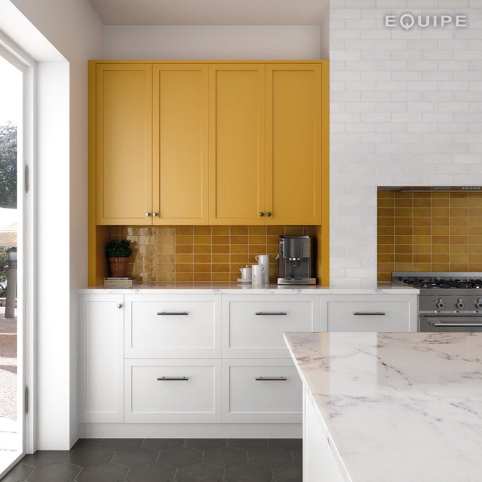 Equipe - Village Collection - 2.5 in. x 8 in. White Body Ceramic Tile - Gold Installed
