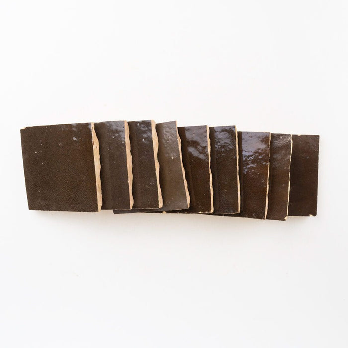 Lungarno - Zellige Bespoke - 4" x 4" Glossy Terracotta Tile - Espresso Noire Stacked