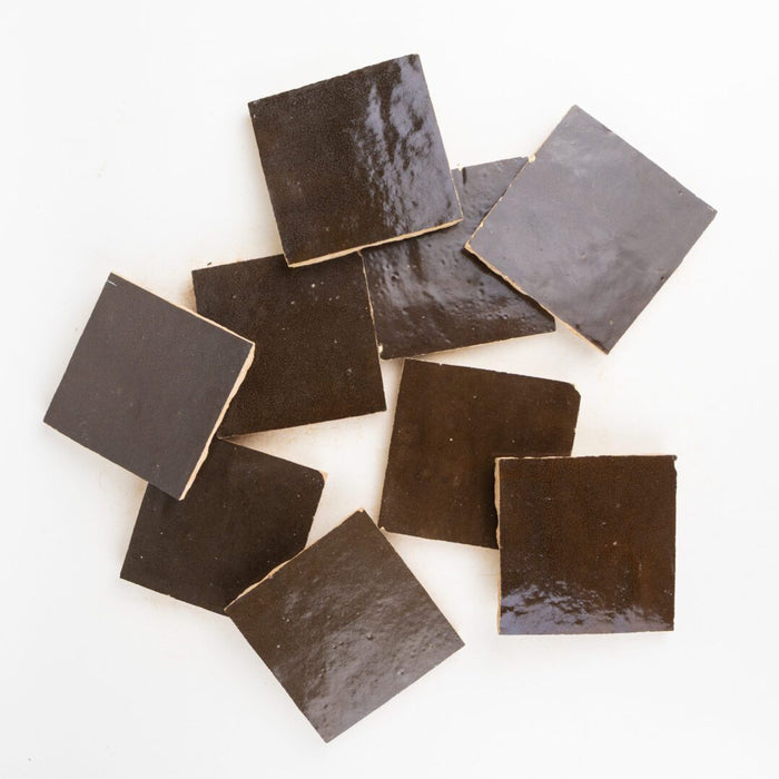 Lungarno - Zellige Bespoke - 4" x 4" Glossy Terracotta Tile - Espresso Noire Variation
