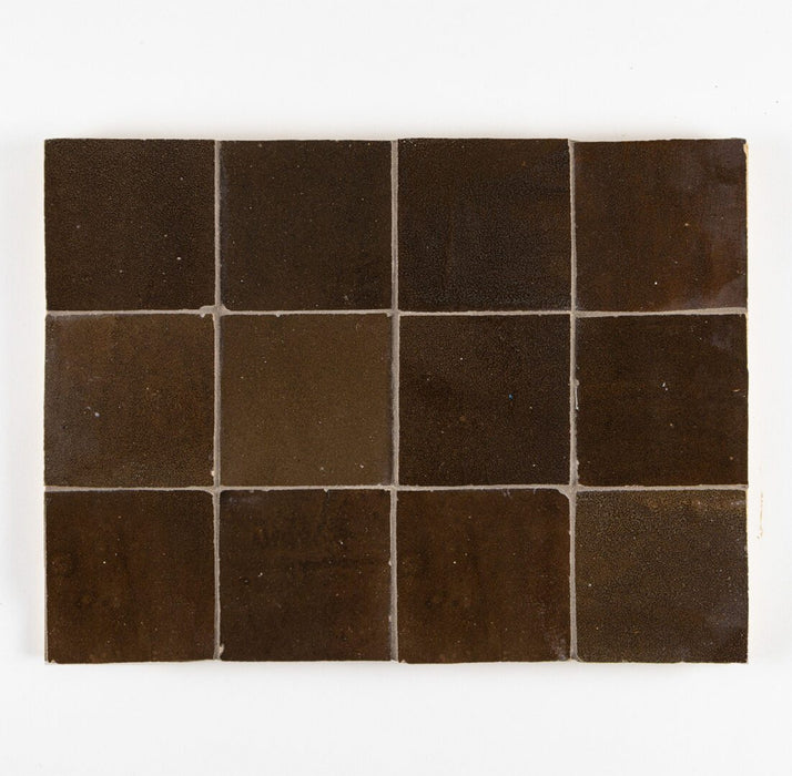 Lungarno - Zellige Bespoke - 4" x 4" Glossy Terracotta Tile - Espresso Noire Panel View
