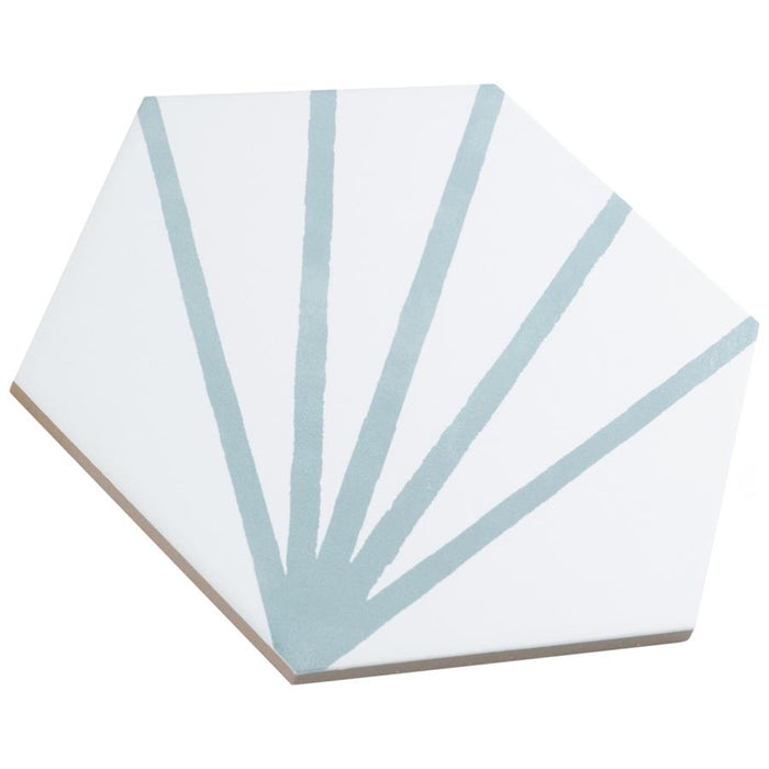 SomerTile - Horizon Collection -  7 3/4 in. x 9 in. - Hexagon Porcelain Tile - Dawn Aguamarina Angled View
