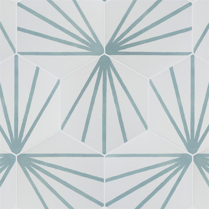 SomerTile - Horizon Collection -  7 3/4 in. x 9 in. - Hexagon Porcelain Tile - Dawn Aguamarina Installed 2