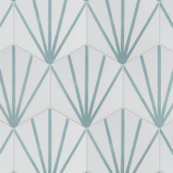 SomerTile - Horizon Collection -  7 3/4 in. x 9 in. - Hexagon Porcelain Tile - Dawn Aguamarina Installed 3