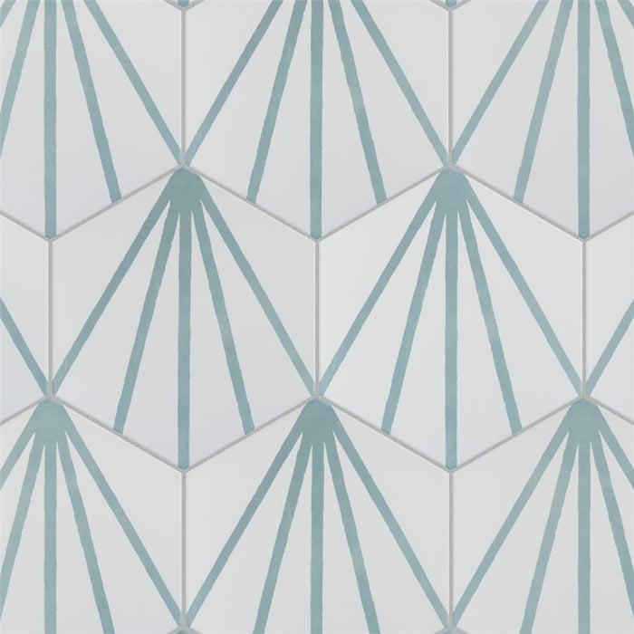 SomerTile - Horizon Collection -  7 3/4 in. x 9 in. - Hexagon Porcelain Tile - Dawn Aguamarina Installed 4