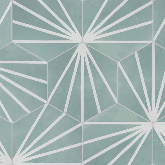 SomerTile - Horizon Collection -  7 3/4 in. x 9 in. - Hexagon Porcelain Tile - Dusk Aguamarina Installed