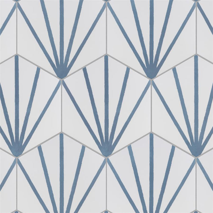 SomerTile - Horizon Collection -  7 3/4 in. x 9 in. - Hexagon Porcelain Tile - Dawn Azul Installed 3