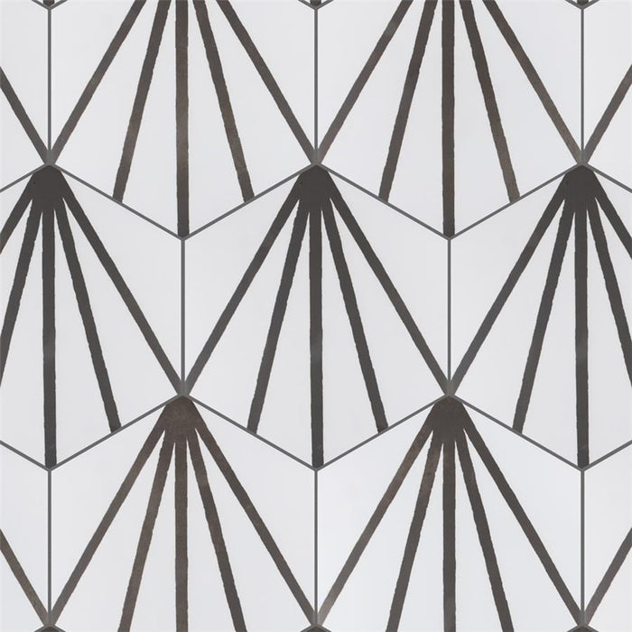 SomerTile - Horizon Collection -  7 3/4 in. x 9 in. - Hexagon Porcelain Tile - Dawn Nero Installed 3