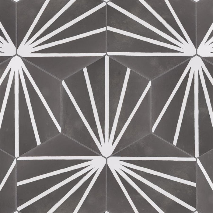 SomerTile - Horizon Collection -  7 3/4 in. x 9 in. - Hexagon Porcelain Tile - Dusk Nero Installed