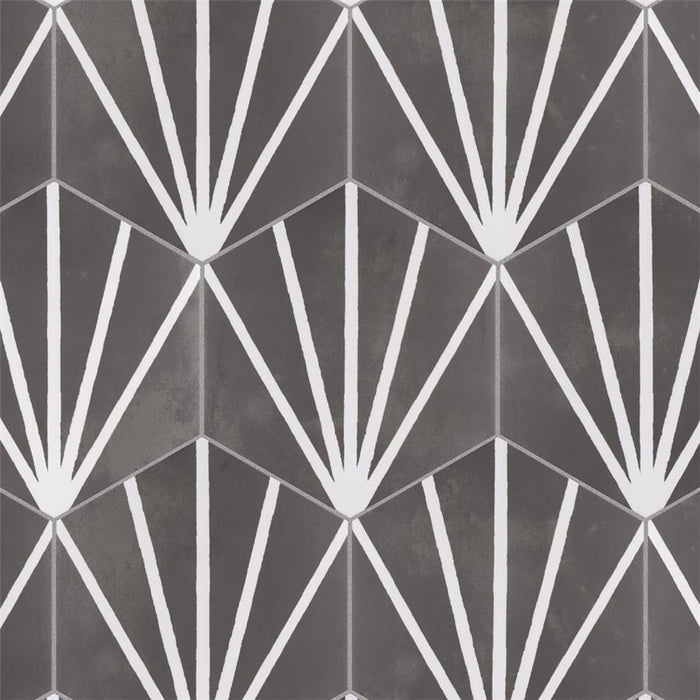 SomerTile - Horizon Collection -  7 3/4 in. x 9 in. - Hexagon Porcelain Tile - Dusk Nero Installed 2