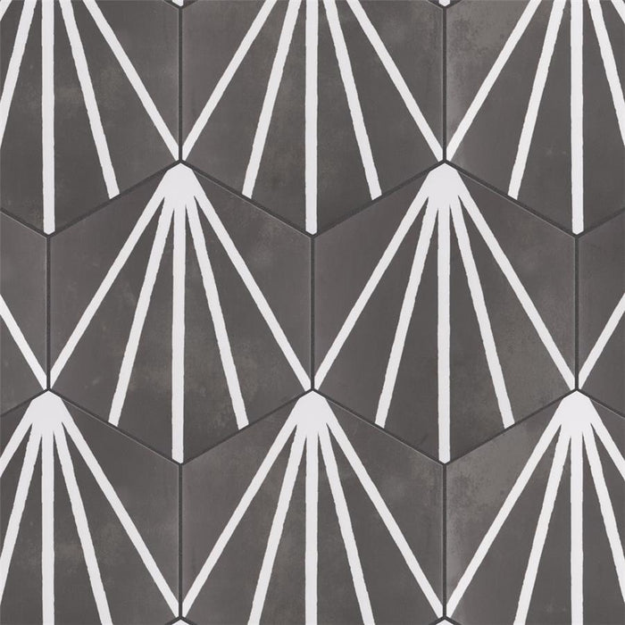 SomerTile - Horizon Collection -  7 3/4 in. x 9 in. - Hexagon Porcelain Tile - Dusk Nero Installed 3
