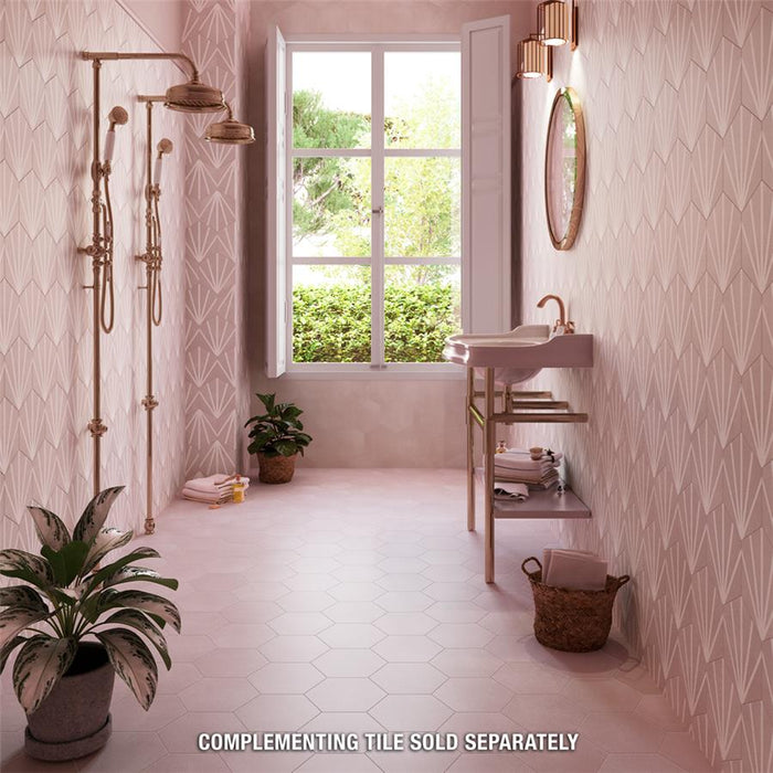 SomerTile - Horizon Collection -  7 3/4 in. x 9 in. - Hexagon Porcelain Tile - Rosa Room scene