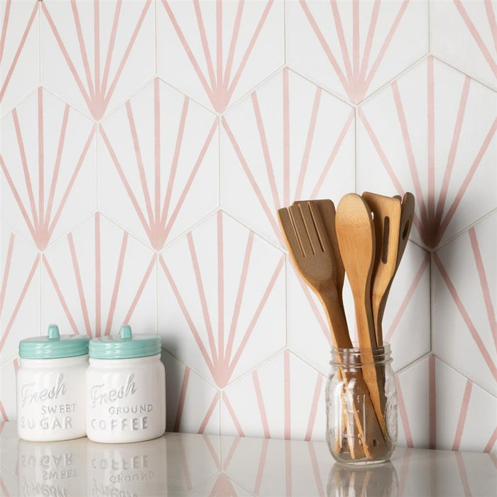SomerTile - Horizon Collection -  7 3/4 in. x 9 in. - Hexagon Porcelain Tile - Dawn Rosa Room Scene 2
