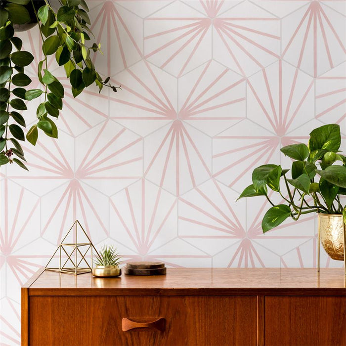 SomerTile - Horizon Collection -  7 3/4 in. x 9 in. - Hexagon Porcelain Tile - Dawn Rosa Room Scene 3