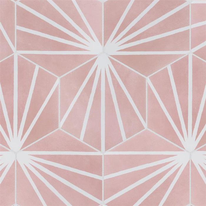 SomerTile - Horizon Collection -  7 3/4 in. x 9 in. - Hexagon Porcelain Tile - Dusk Rosa Room scene Installed