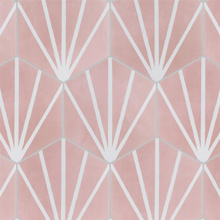 SomerTile - Horizon Collection -  7 3/4 in. x 9 in. - Hexagon Porcelain Tile - Dusk Rosa Room scene Installed 2