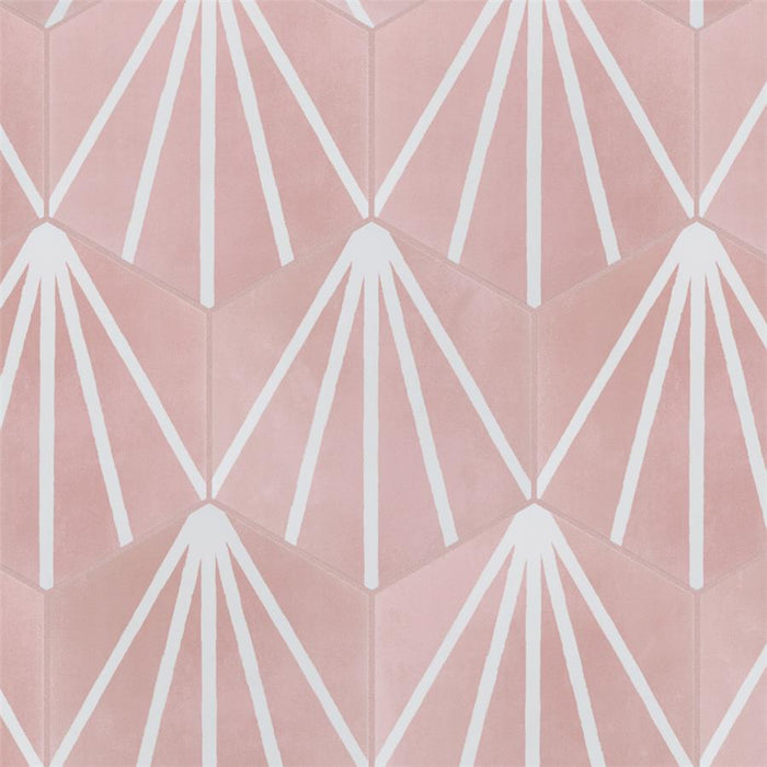 SomerTile - Horizon Collection -  7 3/4 in. x 9 in. - Hexagon Porcelain Tile - Dusk Rosa Room scene Installed 3