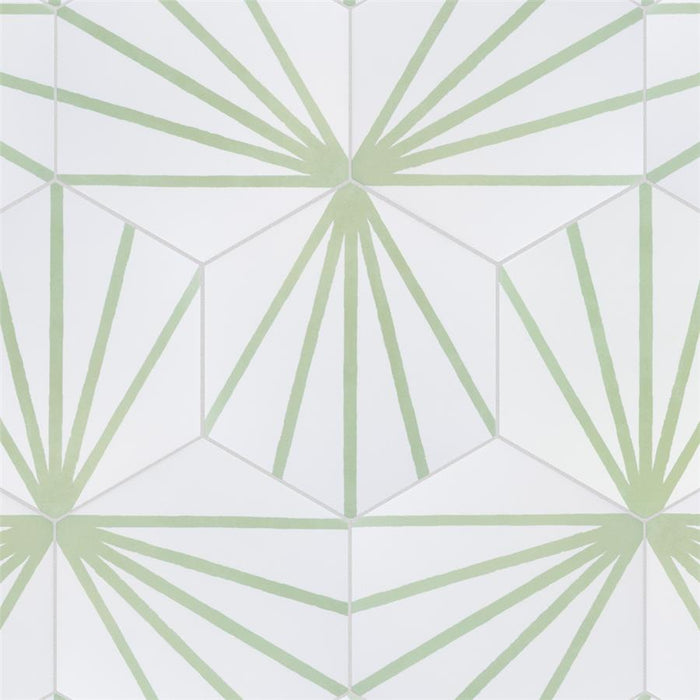 SomerTile - Horizon Collection -  7 3/4 in. x 9 in. - Hexagon Porcelain Tile - Dawn Verde Installed