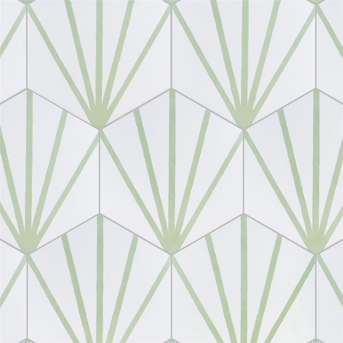 SomerTile - Horizon Collection -  7 3/4 in. x 9 in. - Hexagon Porcelain Tile - Dawn Verde Installed 2