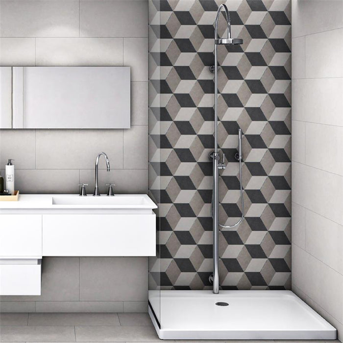 SomerTile - Traffic 9" x 10" Porcelain Hex Tile - 3D Grey shower wall installation