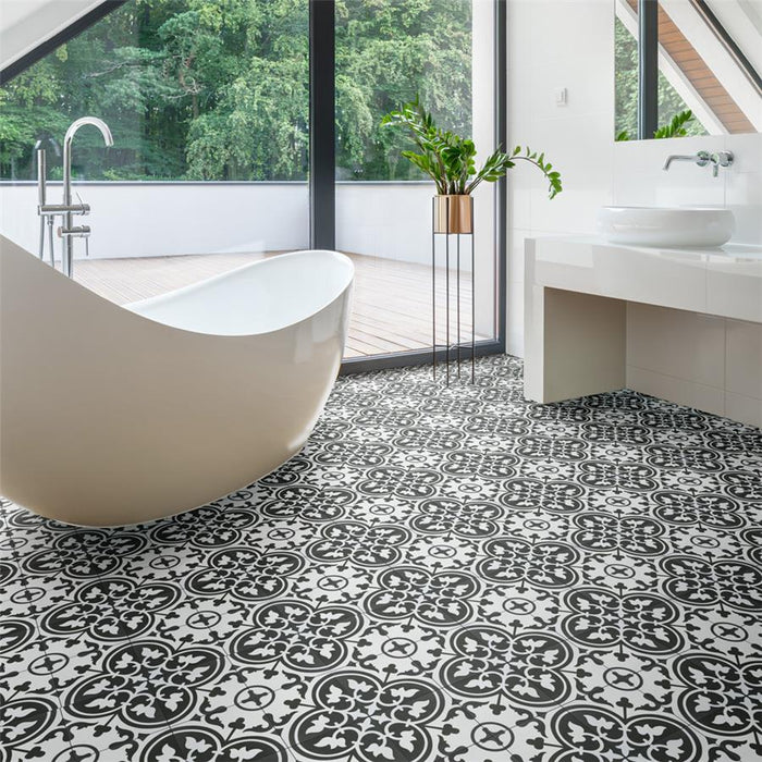 SomerTile - Arte 10" x 10" Porcelain Tile - Clover Black floor installation