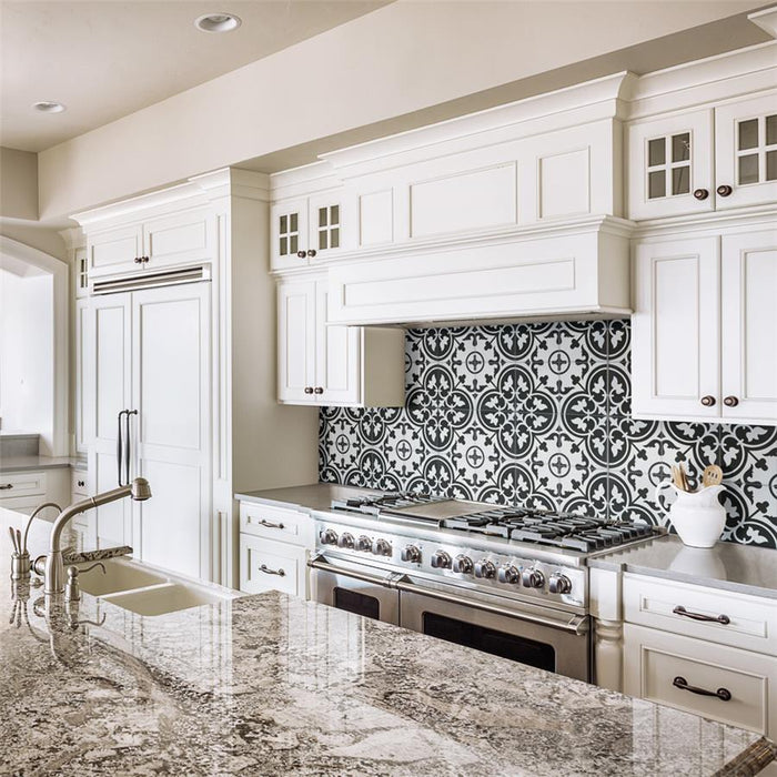 SomerTile - Arte 10" x 10" Porcelain Tile - Clover Black wall installation