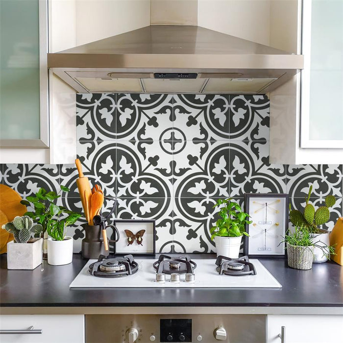 SomerTile - Arte 10" x 10" Porcelain Tile - Clover Black wall installation