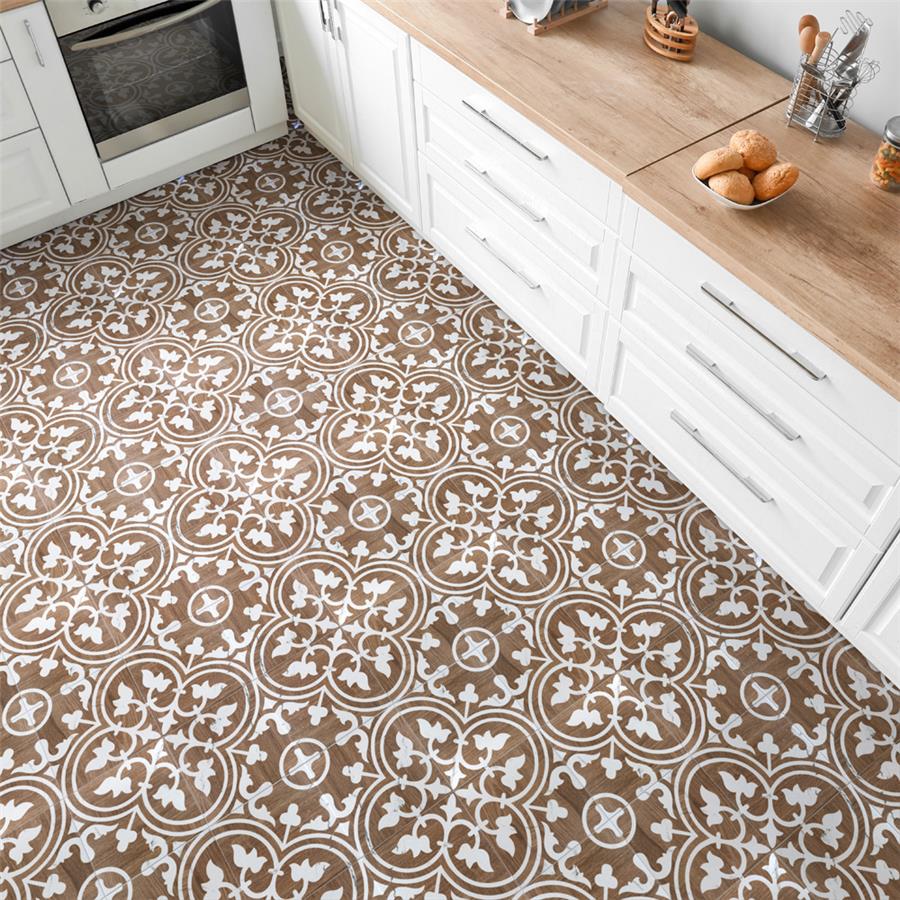 SomerTile - Llama Arte Loire 10&quot; x 10&quot; Porcelain Tile - Verso Noce floor installation