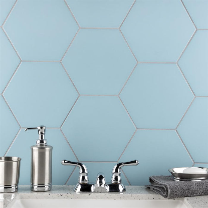 SomerTile - Textile Basic 9" x 10" Porcelain Hex Tile - Aqua 2