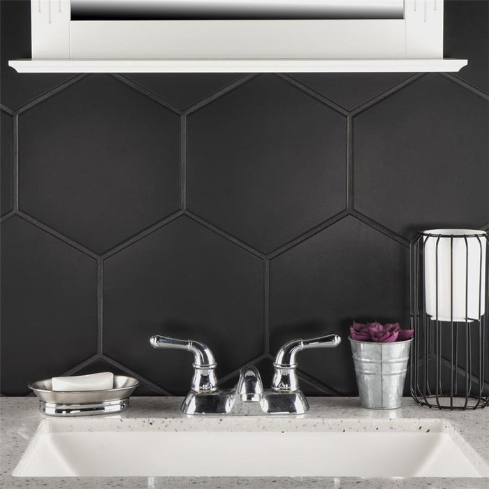 SomerTile - Textile Basic 9" x 10" Porcelain Hex Tile - Black 3