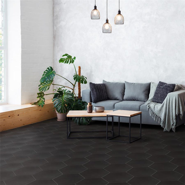 SomerTile - Textile Basic 9" x 10" Porcelain Hex Tile - Black 4