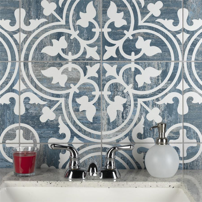 SomerTile - Cassis Arte 10" x 10" Porcelain Tile - Blue Day wall installation