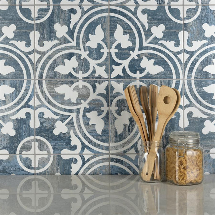 SomerTile - Cassis Arte 10" x 10" Porcelain Tile - Blue Day wall installation