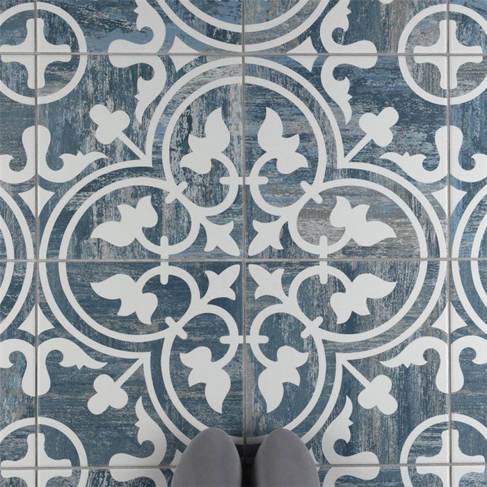 SomerTile - Cassis Arte 10" x 10" Porcelain Tile - Blue Day floor installation