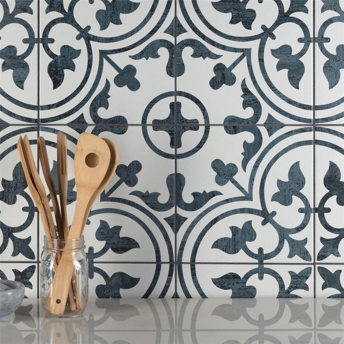 SomerTile - Cassis Arte 10" x 10" Porcelain Tile - Black wall installation