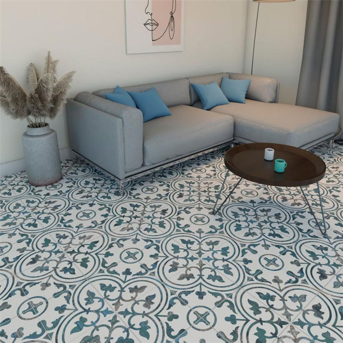 SomerTile - Cassis Arte 10" x 10" Porcelain Tile - Blue floor installation