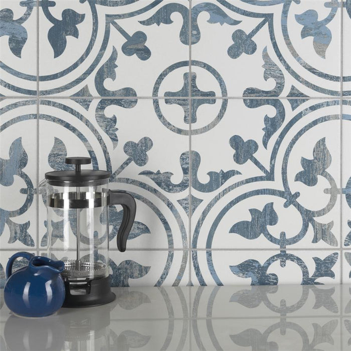 SomerTile - Cassis Arte 10" x 10" Porcelain Tile - Blue wall installation